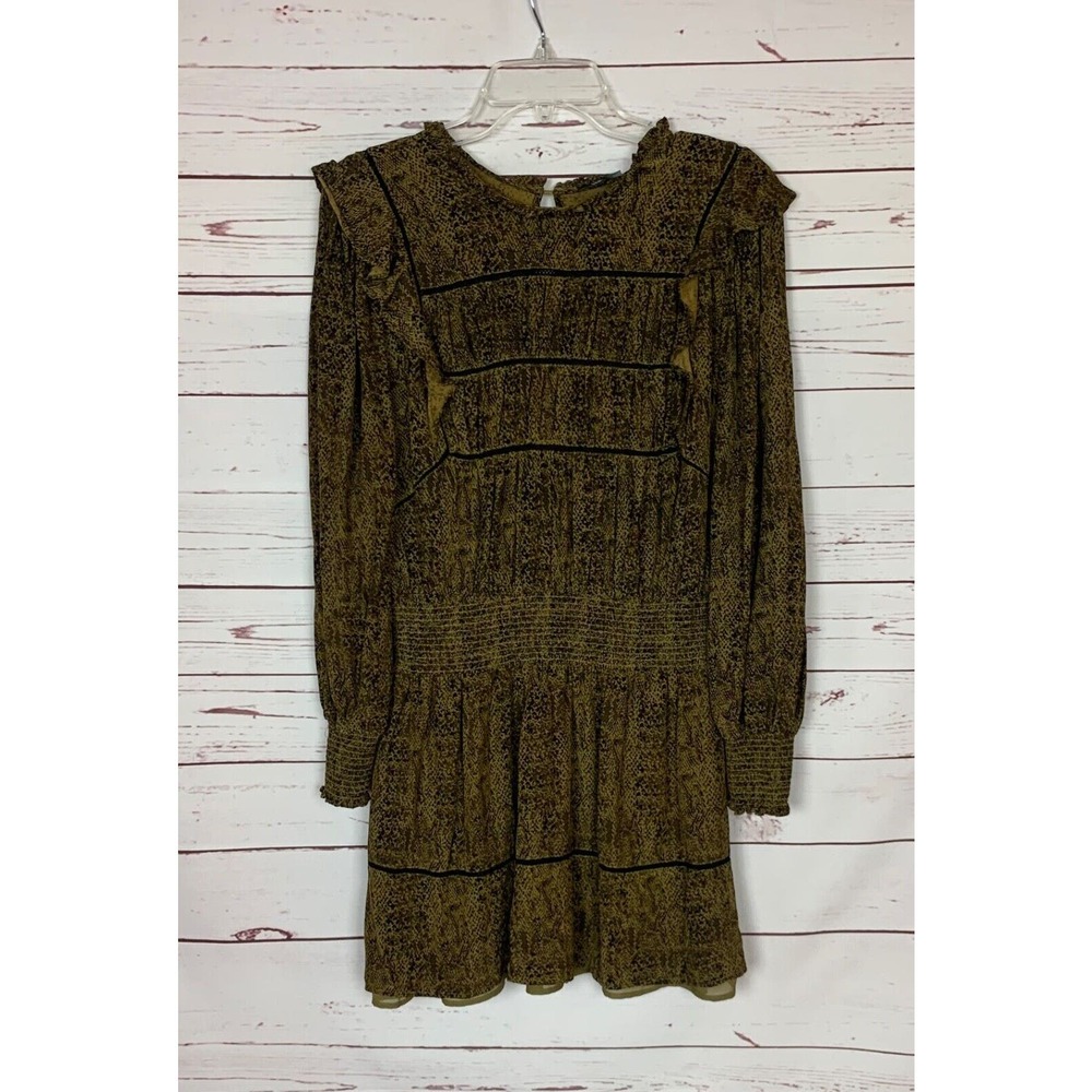 Rails Long Sleeve Tiered Mini Dress in Olive/Black Print